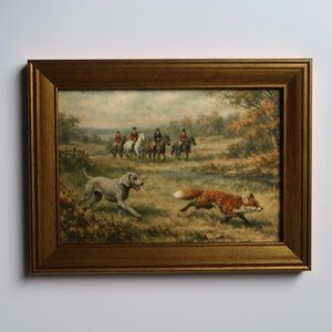 Vintage inspired Hunting Scene Framed Art print in Gold Frame 5x7 weimaraner